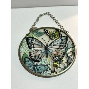 AMIA Hand Painted Butterflies Suncatcher Flowers Round 3.5” Jennifer Brinley